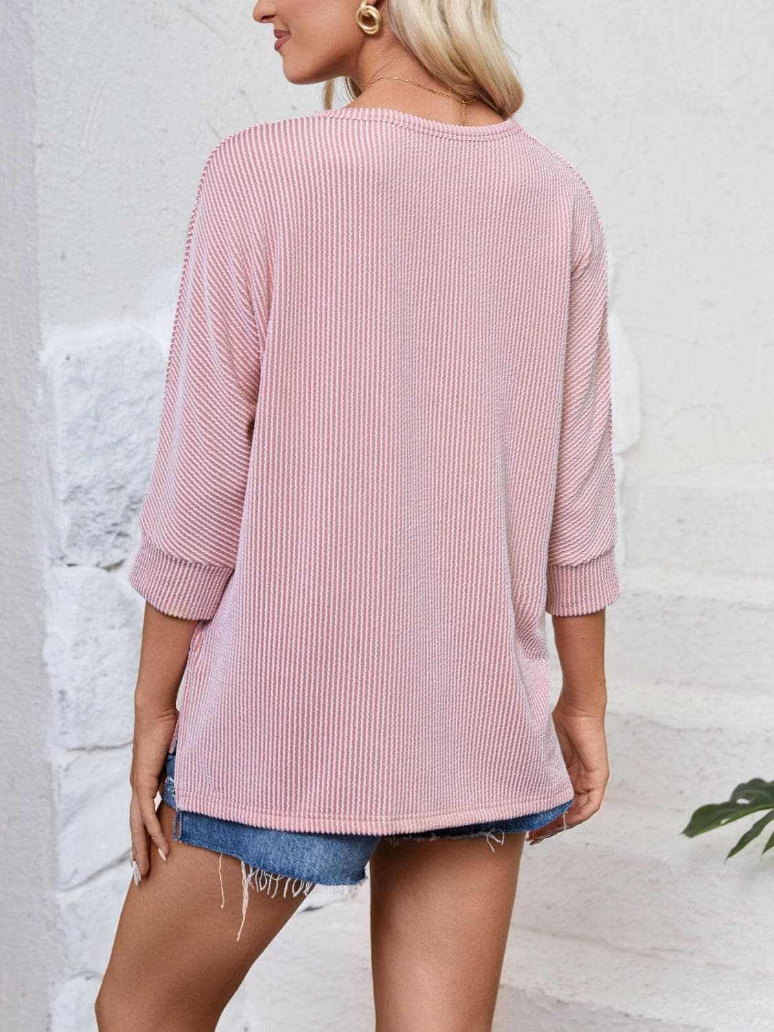 Textured 3/4 sleeve blouse - Love Salve